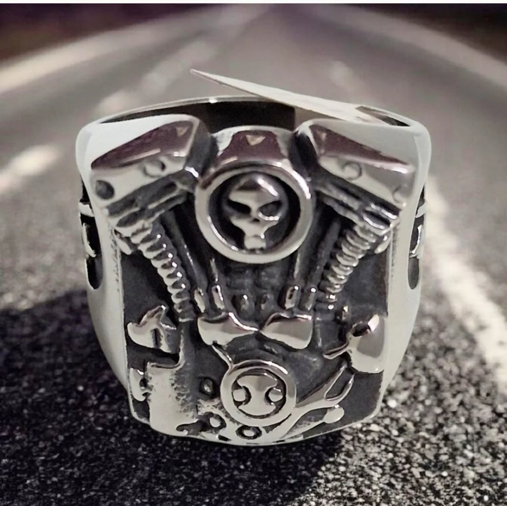 MEN'S BIKER RING STAINLESS STEEL SIZE 9